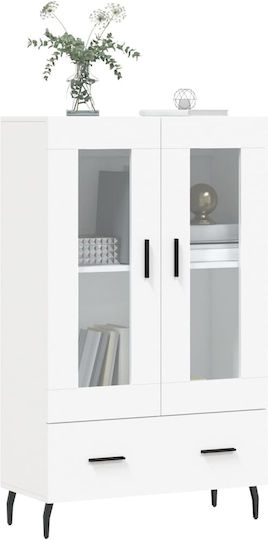 Living Room Display Cabinet Made of Wood & Metal with Windowed White 69.5x31x115cm