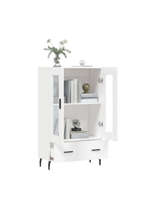 Floor-standing Living Room Display Cabinet made of Wood & Metal with Glass White 69.5x31x115cm