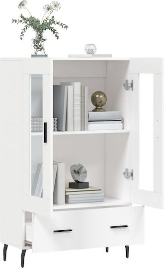 Living Room Display Cabinet Made of Wood & Metal with Windowed White 69.5x31x115cm