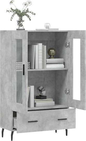 Floor-standing Living Room Display Cabinet made of Wood & Metal with Glass Gray 69.5x31x115cm