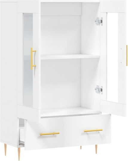 Living Room Display Cabinet Made of Wood and Metal with Glass White 69.5x31x115cm