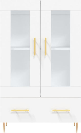 Living Room Display Cabinet Made of Wood and Metal with Glass White 69.5x31x115cm