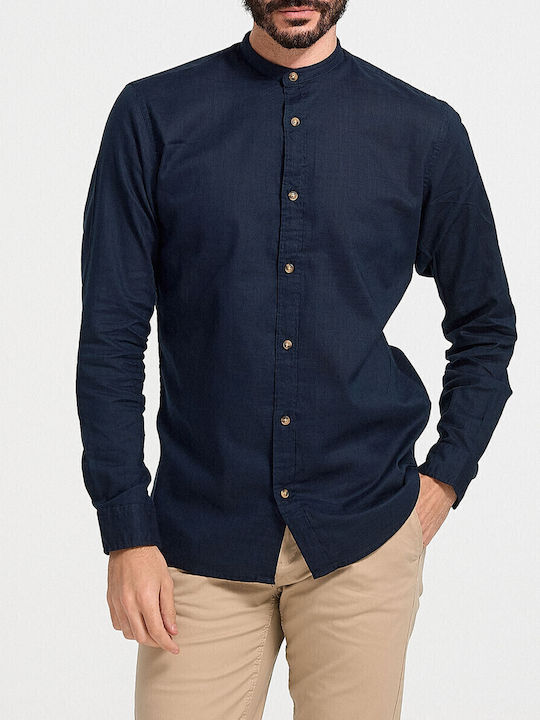 Long-sleeved Linen Shirt Navy Blue