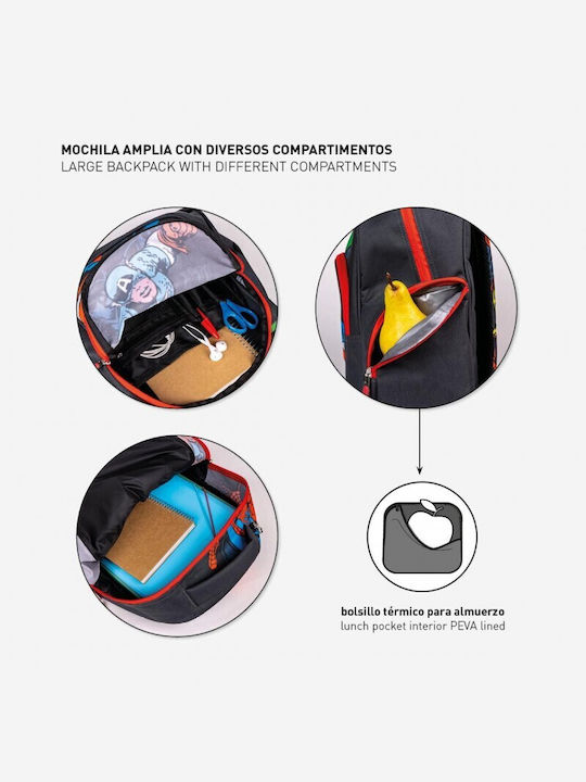 Cerda Avengers School Bag Backpack Elementary, Elementary Multicolour with Water Bottle Holder
