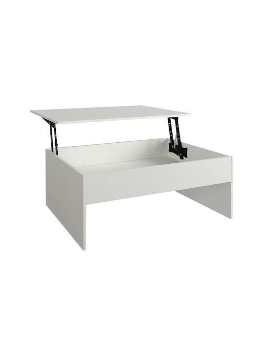 Rectangular Central Coffee Table Devon Wooden with Lifting Mechanism White M110xW60xH44.8cm