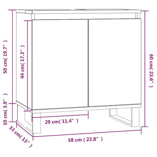 vidaXL Waschtisch ohne Waschbecken L58xB33xH60cm Weiß
