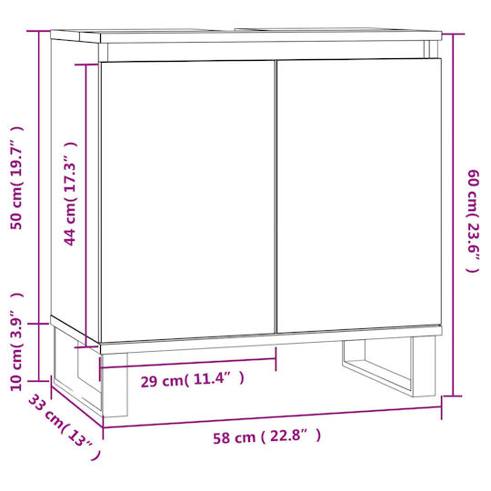 vidaXL Waschtisch ohne Waschbecken L58xB33xH60cm Sonoma