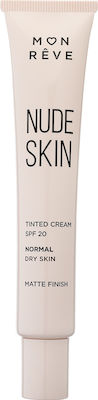 Mon Reve Nude Skin 24h Feuchtigkeitsspendend Creme Gesicht Tag Gefärbt und SPF20 30ml