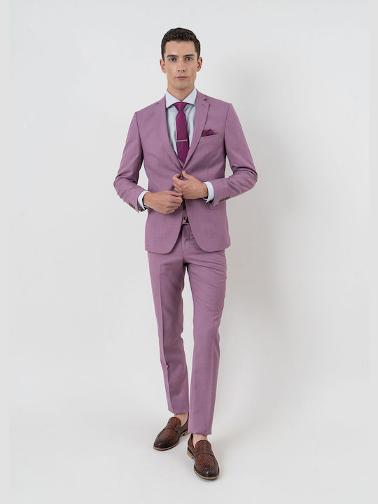 Fragosto Men's Suit with Vest Purple