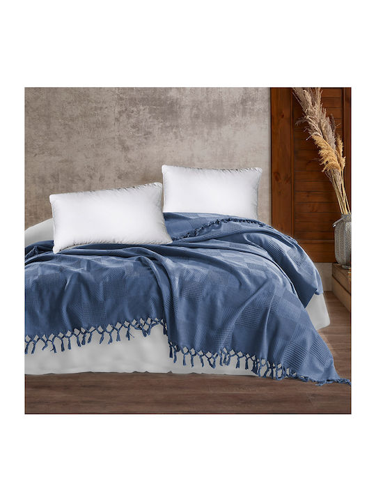 Dimcol Jacquard Pique Blanket Double with Fringes 220x240cm Classic Blue