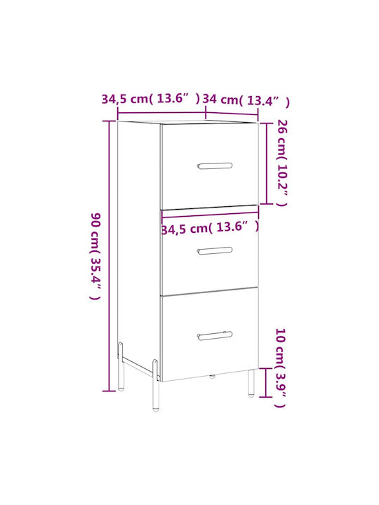 Wooden Storage Drawers M34.5xW34xH90cm