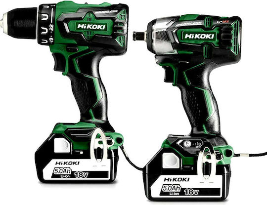 Hikoki KC18DPLWDZ Сет Двигател за бормашина & Ударна машина Безчетков 18V с 2 батерии 5Ах и куфар