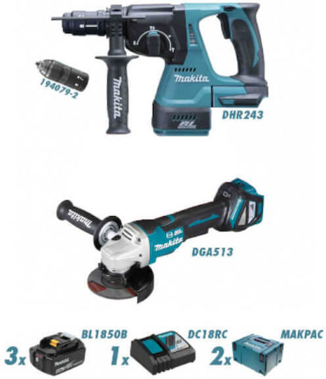 Makita DLX2359TJ1 Σετ Κρουστικό Δραπανοκατσάβιδο & Παλμικό Κατσαβίδι 18V με 3 Μπαταρίες 5Ah και Θήκη