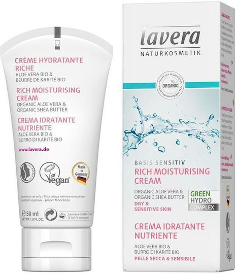 Lavera Basis Sensitiv Rich Cream Face Day for Dry/Sensitive Skin with Aloe Vera 50ml