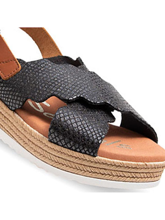 Δερμάτινα Γυναικεία Σανδάλια Flatforms Μαύρα