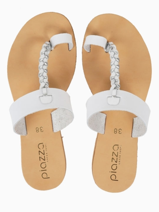 Piazza Shoes Leather Women's Flat Sandals in White Color