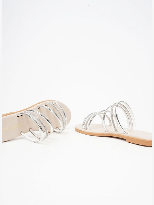 Piazza Shoes Women's Flat Sandals in Silver Color