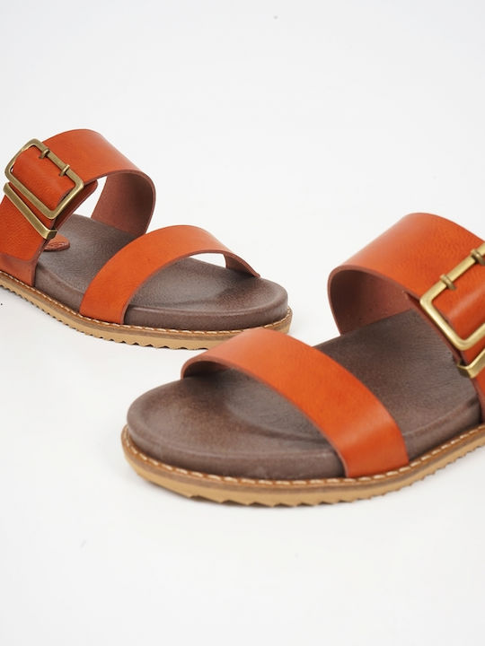 Piazza Shoes Leather Women's Flat Sandals in Tabac Brown Color