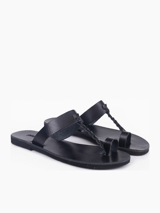 Leder Flache Sandalen für Damen in Schwarz Farbe