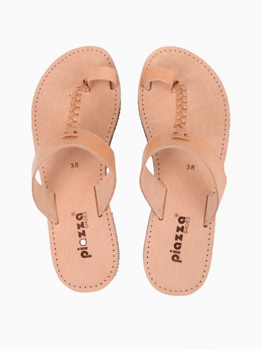 Leather Women's Flat Sandals Beige