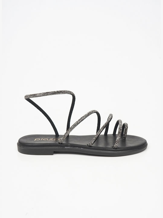 Piazza Shoes Women's Flat Sandals in Black Color