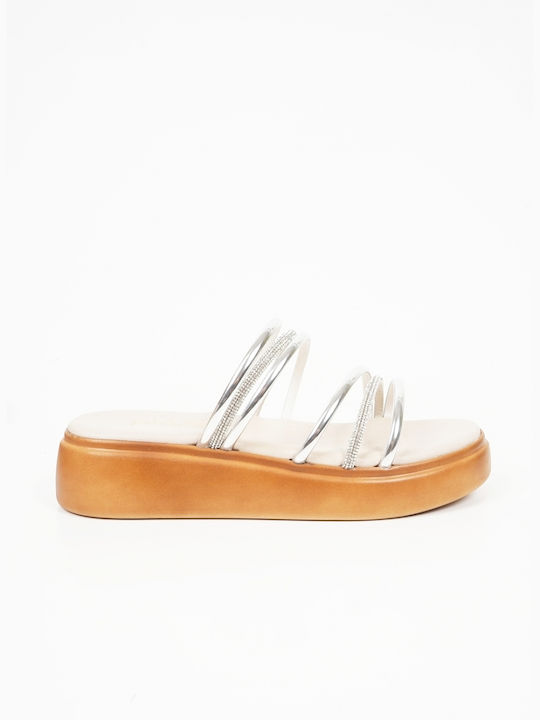 Piazza Shoes Women's Flat Sandals Flatforms in Silver Color