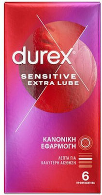 Durex Προφυλακτικά Sensitive Extra Lube Λεπτά 6τμχ