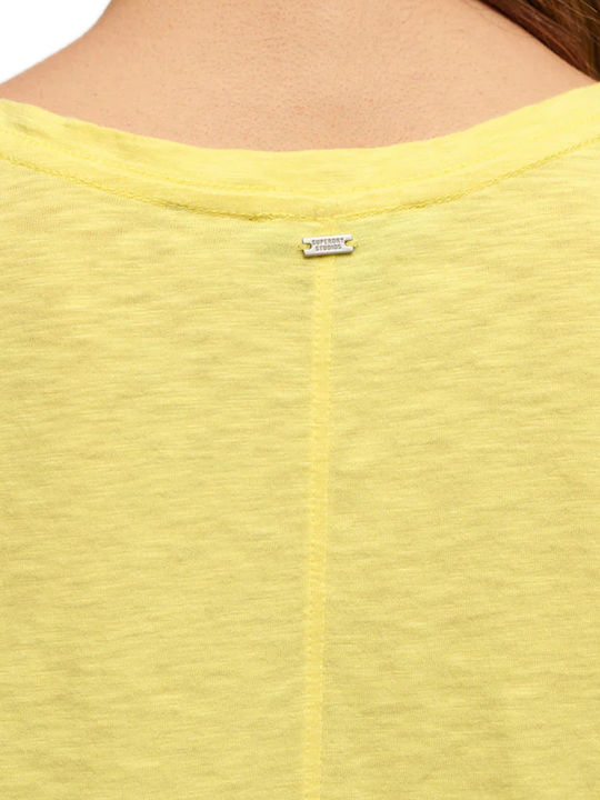 Superdry Damen T-Shirt mit V-Ausschnitt Gelb