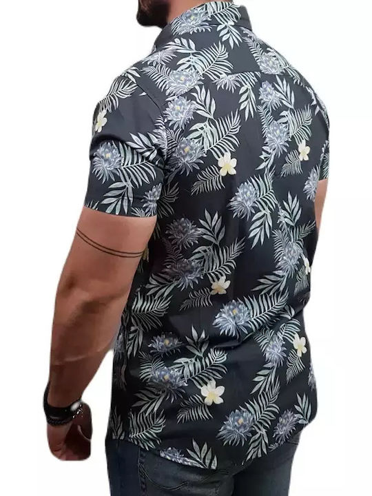 Cămașă Bărbați Mâneca Scurtă 100% Bumbac Linie Îngustă Model Floral Gri