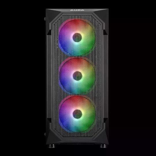 Gamdias AURA GC1 Gaming Midi Tower Κουτί Υπολογιστή με Πλαϊνό Παράθυρο και RGB Φωτισμό Μαύρο