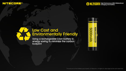 NiteCore Επαναφορτιζόμενη Μπαταρία 21700 Li-ion 5000mAh 3.6V 1τμχ