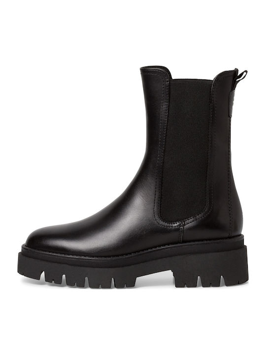 Leather Women's Chelsea Boots with Medium Heel Black
