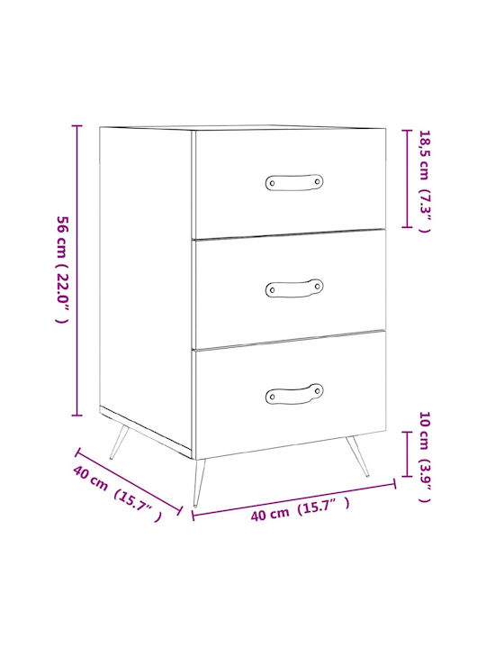 Wooden Bedside Table with Metallic Legs Gray 40x40x66cm