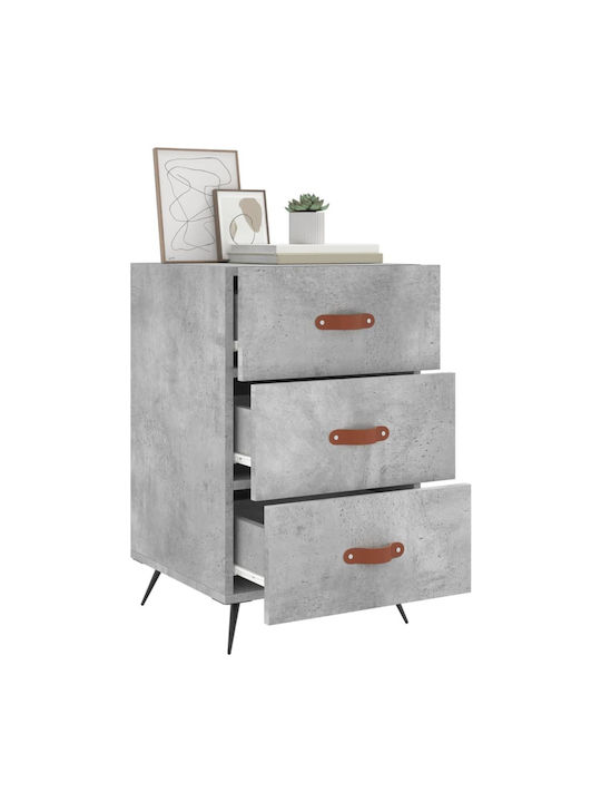 Wooden Bedside Table with Metallic Legs Gray 40x40x66cm