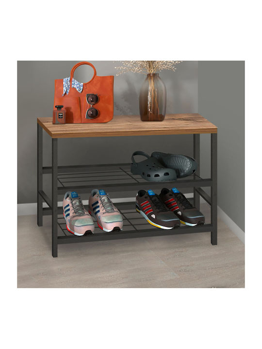 Wooden Shoe Organizer with 2 Shelves Black / Pine Oak 65x30x45cm