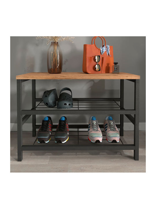 Dalia Wooden Shoe Organizer with 2 Shelves Black / Pine Oak 65x30x45cm
