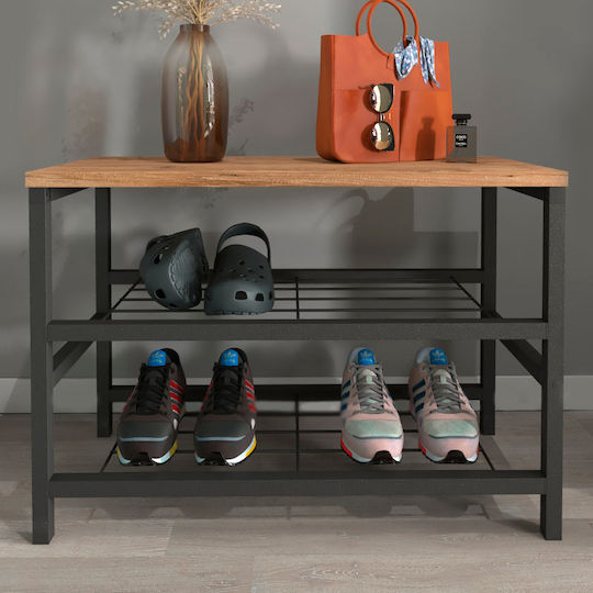 Ξύλινη Παπουτσοθήκη Dalia με 2 Ράφια Μαύρο / Pine Oak Μ65xΠ30xΥ45cm