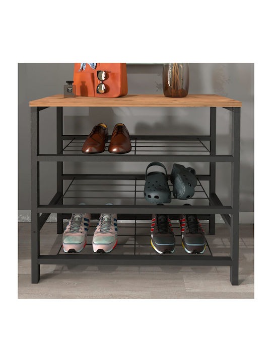 Dalia Wooden Shoe Organizer with 3 Shelves Black / Pine Oak 65x30x67cm