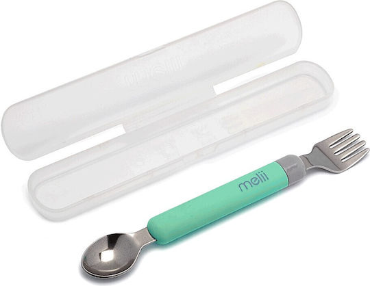Melii Baby Set with Fork Go made of Metal in Case for 12+ months Green