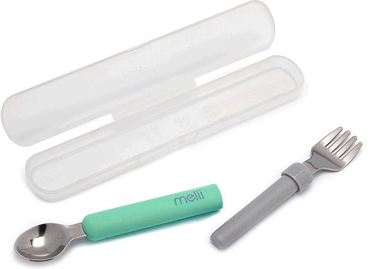 Melii Baby Set with Fork Go made of Metal in Case for 12+ months Green