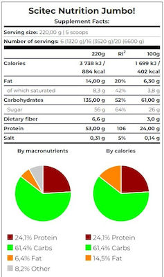 Scitec Nutrition Jumbo Drink Powder With 6 Carbohydrates with Flavor Chocolate 1.32kg