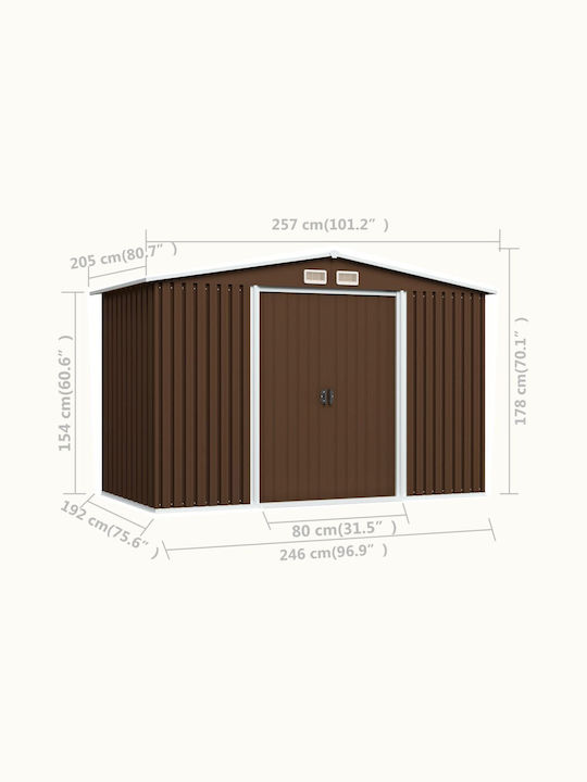 Metallische Gartenhaus Gaalvanisierte Braune mit Lüftungsschlitzen M2.57xΠ2.05xΥ1.78m