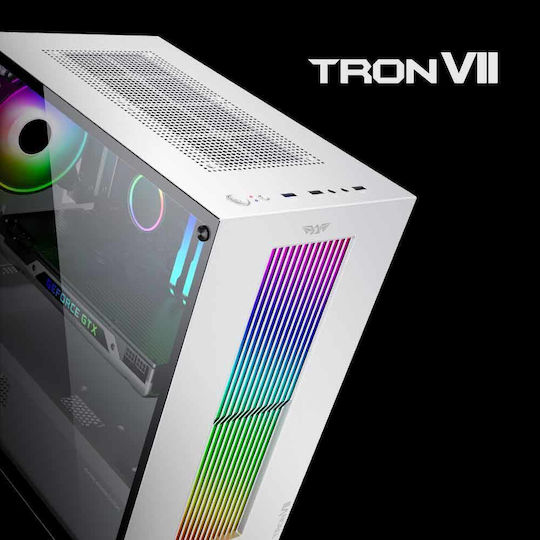 Armaggeddon Tron VII Gaming Mini Tower Computer Case with Side Window and RGB Lighting White