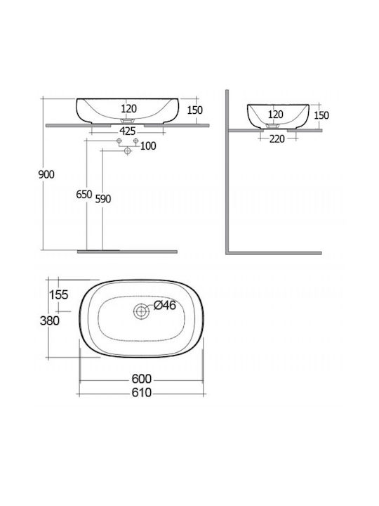Rak Ceramics Επικαθήμενος Νιπτήρας Πορσελάνης 60x38x15cm Λευκός