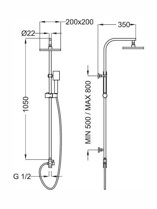 Teorema T-One Shower Column without Mixer 105cm Silver