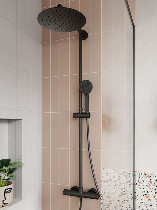 Ferro Trevi Ρυθμιζόμενη Στήλη Ντουζ με Μπαταρία 80 - 120cm Μαύρη