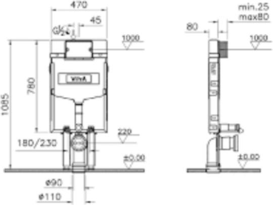 Vitra 748-1800-01 Εντοιχιζόμενο Πλαστικό Καζανάκι Πλάτης Χαμηλής Πίεσης