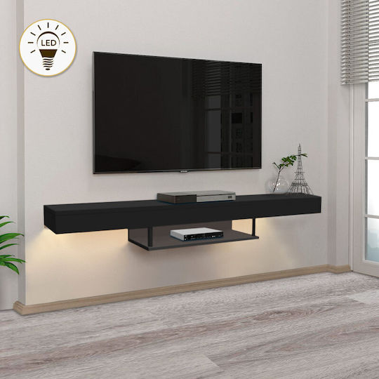 TV Stand Albares with LED Lighting Black L150xD29.6xH22cm