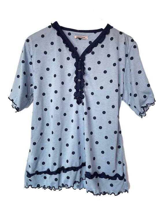 Cootaiya Sommer Damen Pyjama-Set Baumwolle Blau