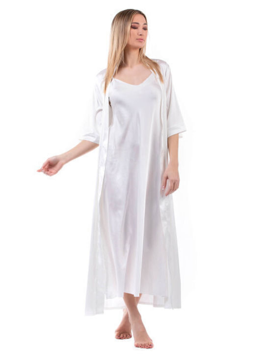 Secret Point Summer Satin Bridal Women's Nightdress White